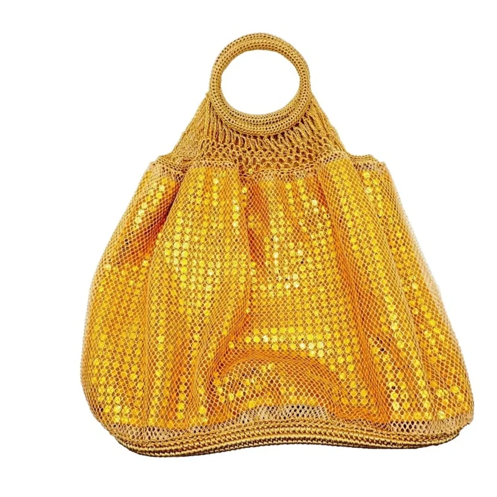 Vintage Gap Gold Mesh Handbag Knit Sequins Round Handle